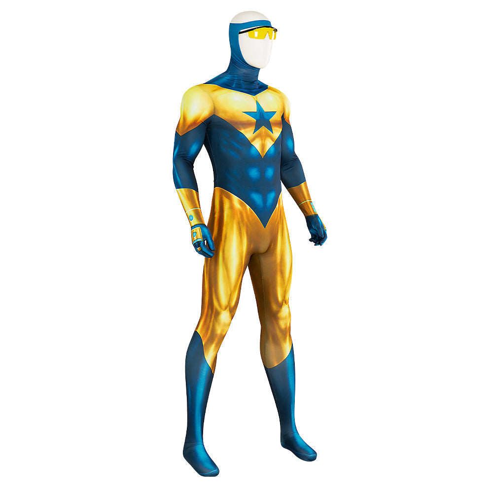 Halloweez Booster Gold Michael Jon Carter Bodysuit Jumpsuits Costume for Men – Cosplay with Glasses