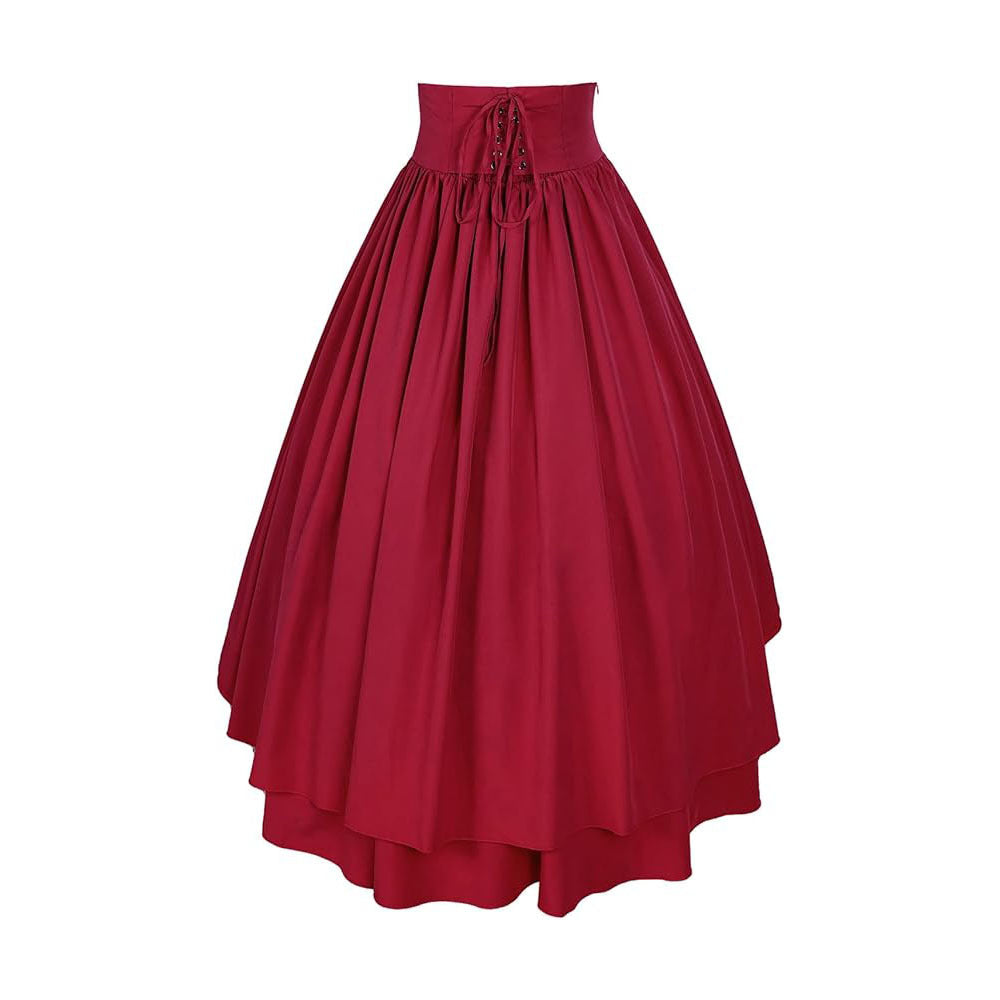 Medieval Renaissance Victorian Gothic Asymmetrical Pleated Tie Halloween Retro Midi Skirt - Halloweez