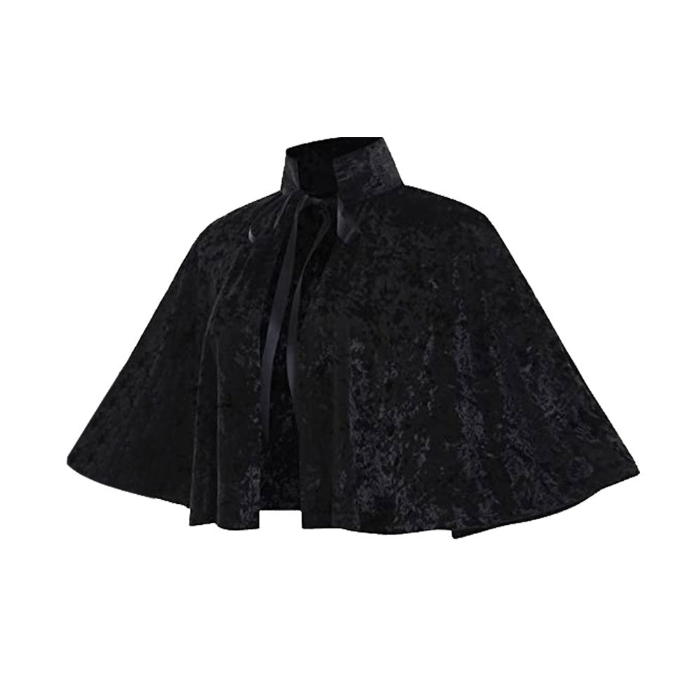 Velvet Gold Cape Victorian Short Tie Cloak Halloween Costume - Halloweez