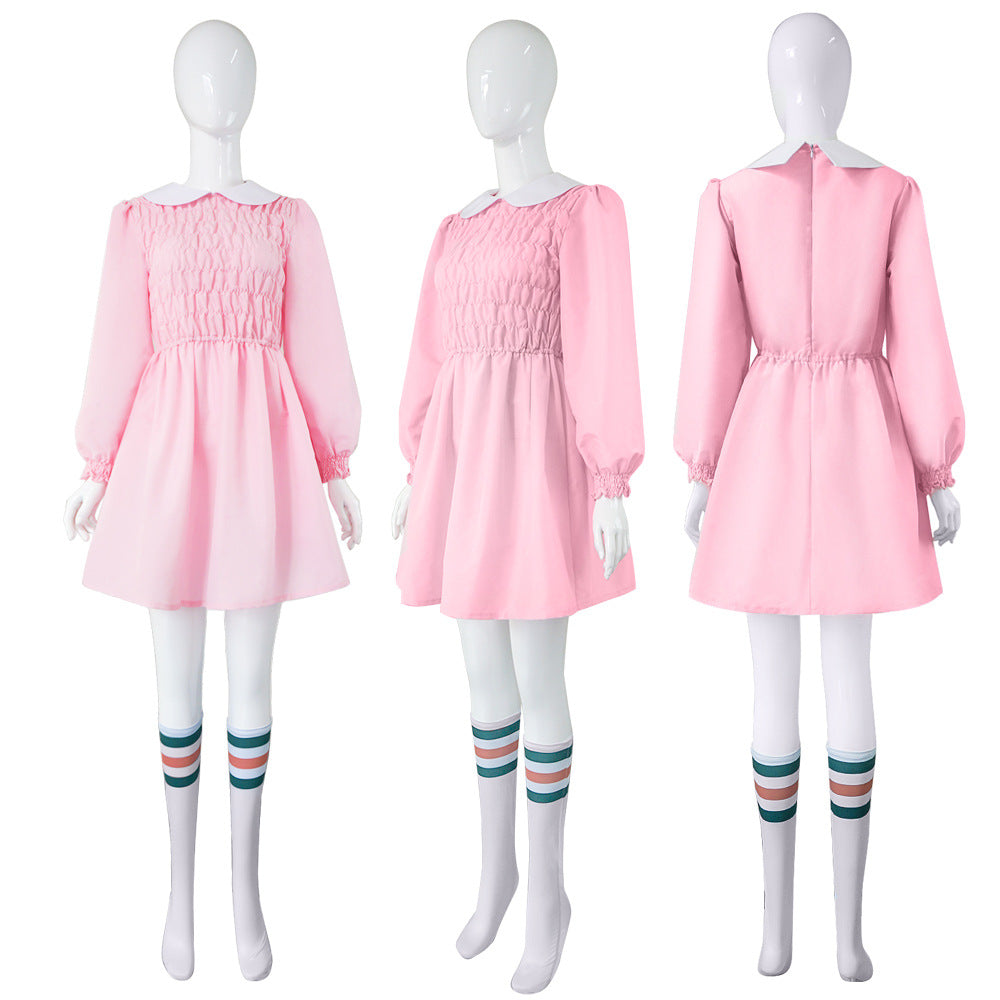 Stranger Things Eleven Pink Dress Costume with Wig - Halloweez