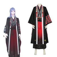 VTuber Virtual Cos Costume Crescent Moon Fujishiro Cosplay Kimono Samurai Costume Role Play Costume Japanese Robe - Halloweez