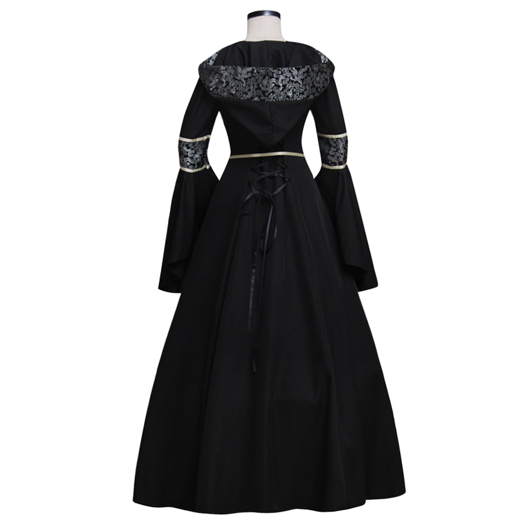 Elegantes vestidos renacentistas victorianos negros para eventos de gala