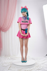 Dragon Ball Bulma Cosplay Costume Energetic Sweet Two-Wear PU Leather Dress - Halloweez