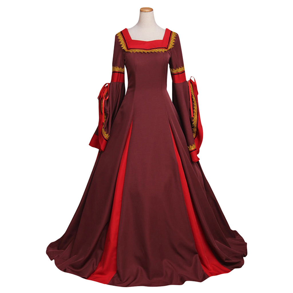 Women's Dark Red Victorian Medieval Manor Dress Costume for Carnival and Party - Custom Made by Halloweez