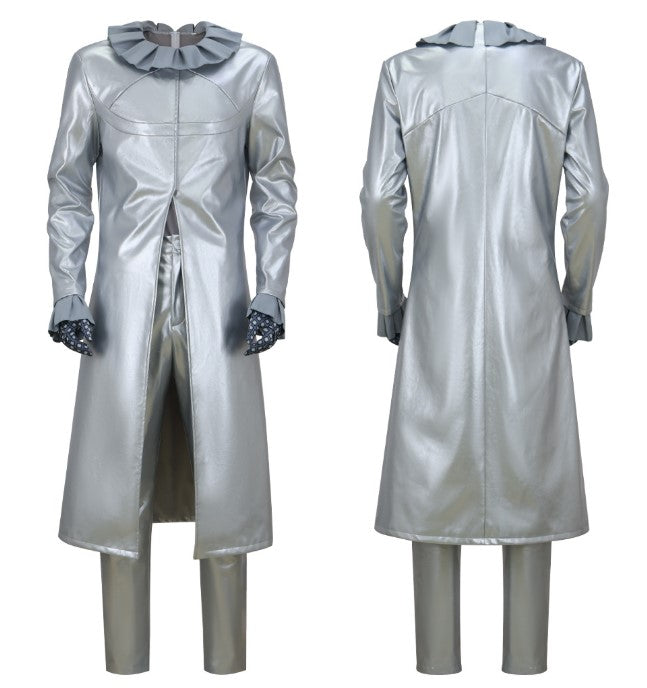 JoJo's Bizarre Adventure Steel Ball Run Funny Valentine Silver Trench Coat Full Cosplay Costume Set - Halloweez