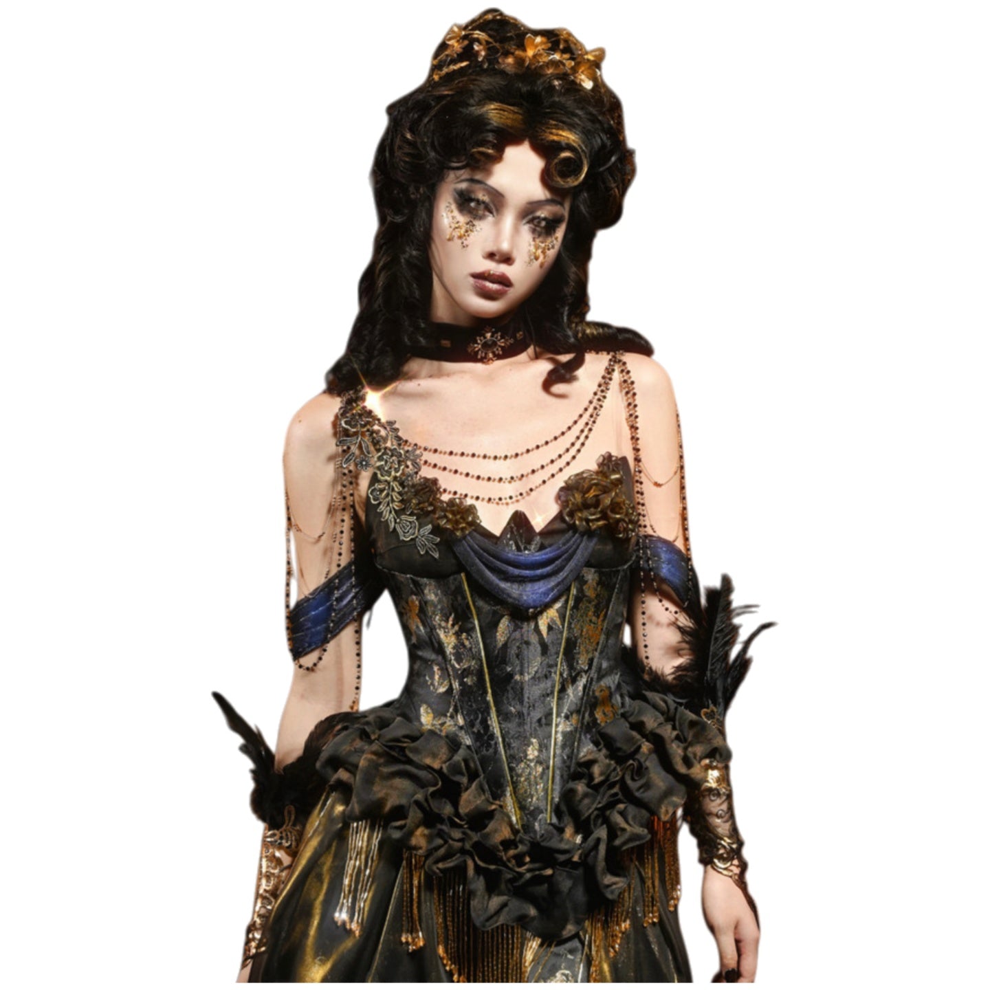 Blood Supply Original Luxurious Gold Fringed Corset Bodice Dress for Halloween Cosplay Party Costume - Halloweez