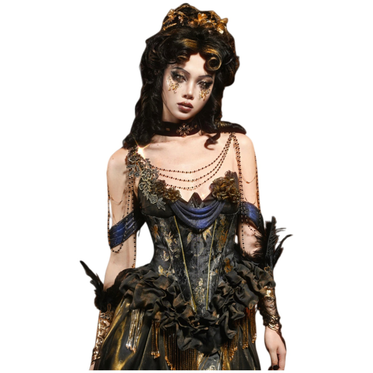Blood Supply Original Luxurious Gold Fringed Corset Bodice Dress for Halloween Cosplay Party Costume - Halloweez