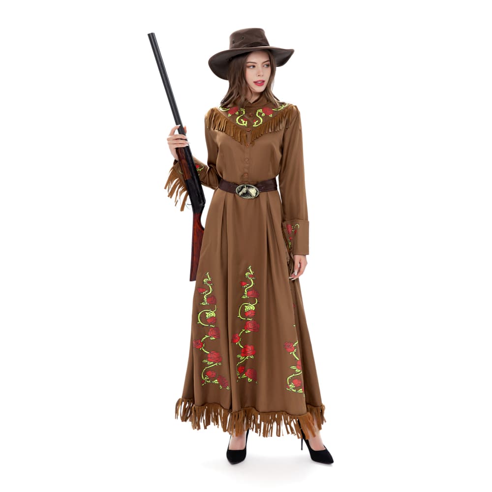 Western Cowboy Legendary Gunslinger Cosplay Costume for Halloween Party, Adult Hunter Outfit with Hat and Accessories - Halloweez