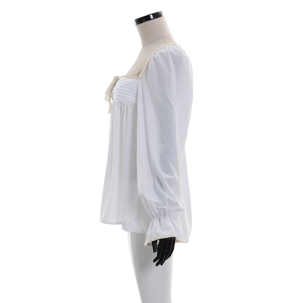 Elegante camisa blanca con volantes estilo victoriano vintage para Halloween: elegancia atemporal