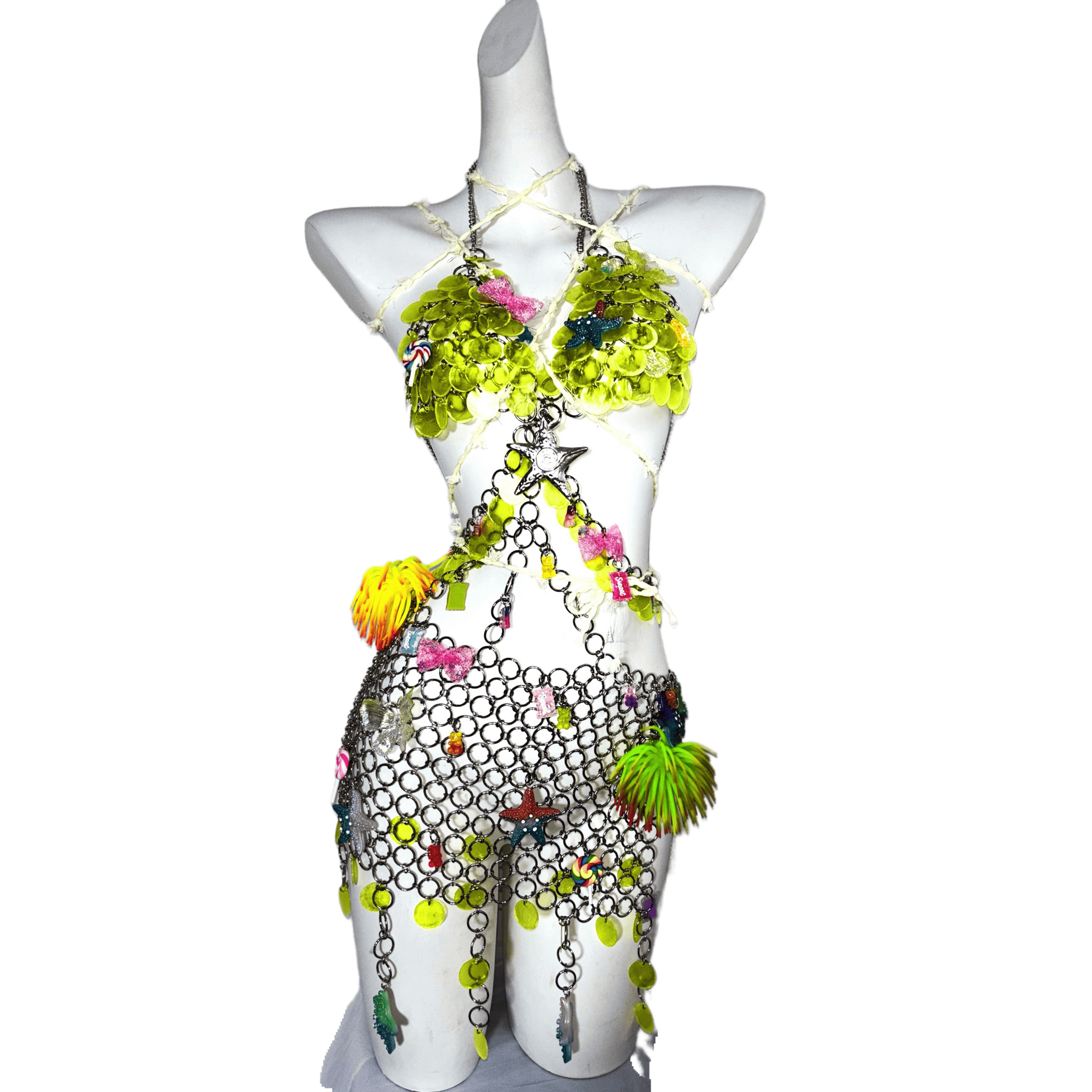 Coral Princess TDH Original Subculture Metal Chain Patchwork Dress 3D Candy Glitter Sequin Gown Cosplay Costume - Halloweez