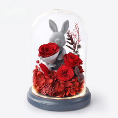 Halloweez Eternal Love Flower Gift - Exquisite Rose Bouquet in Box with Cute Bear and Bunny for Special Occasions