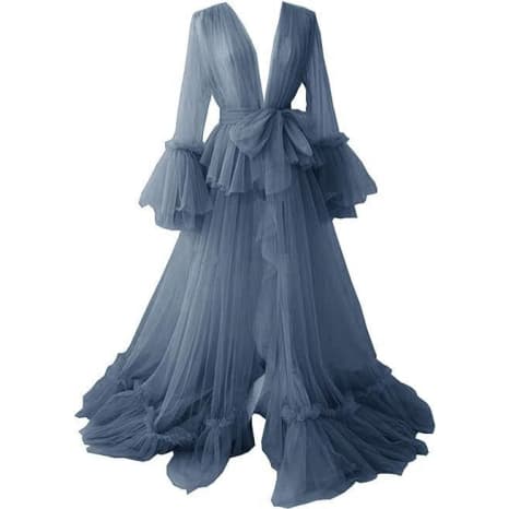 Elegant Women's Long Wedding Robe Sheer Maternity Bathrobe Dreamy Photo Shoot Bridal Party Morning Gown - Halloweez