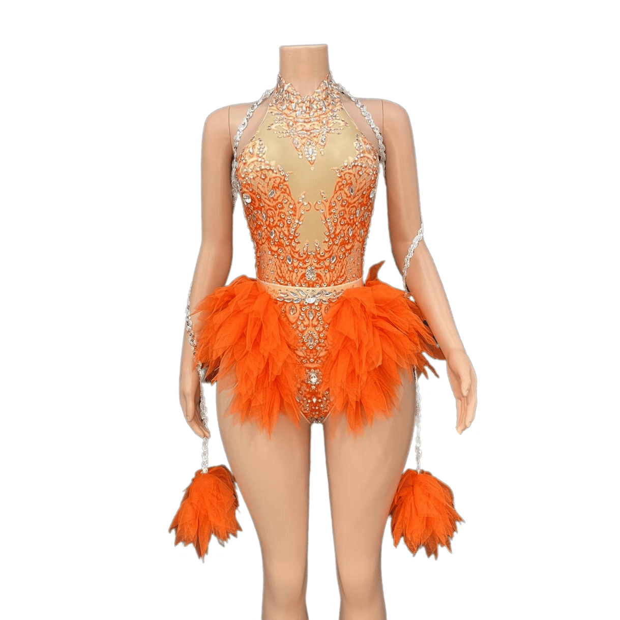 GC Singer Dance Shiny Diamond Stretchy Slim Pink Mesh Bodysuit Stage Performance Costume Women Flash Diamond - Light Green - Halloweez