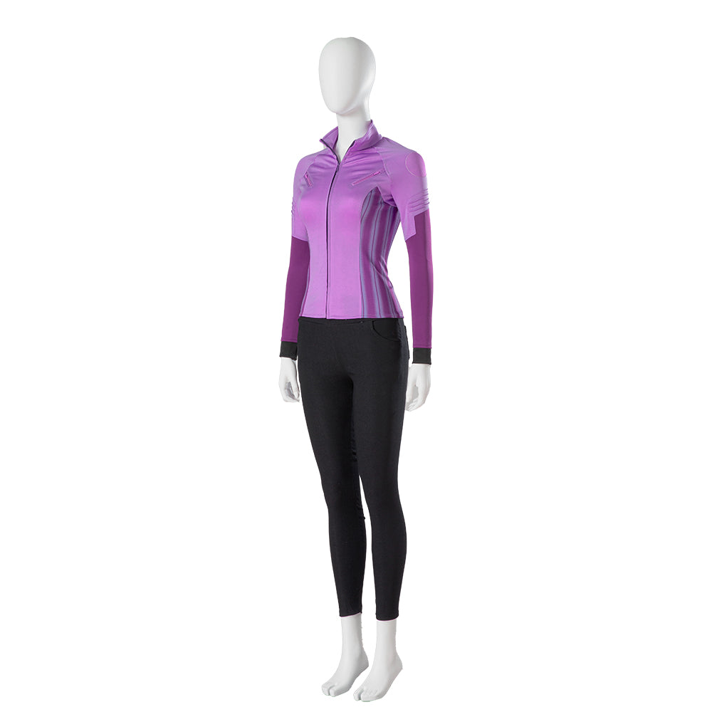 Costume de cosplay Hawkeye de Kate Bishop pour femme, ensemble complet de héros avec manteau de combat et accessoires