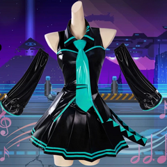 Hatsune Miku Cosplay, Custom Black Patent Leather Default Outfit for Halloween Comic Con