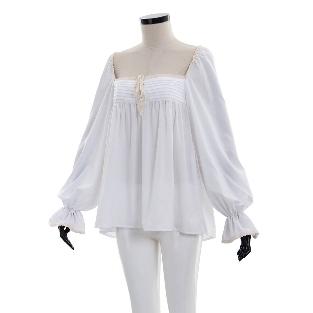 Chemise blanche à volants vintage de style victorien pour Halloween - Élégance intemporelle