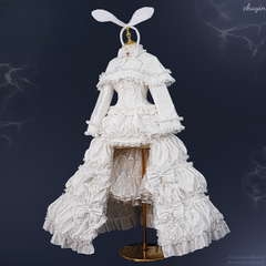 Hatsune Miku White Rabbit Lolita Cosplay Gown, Custom Outfit for Halloween & Comic Con