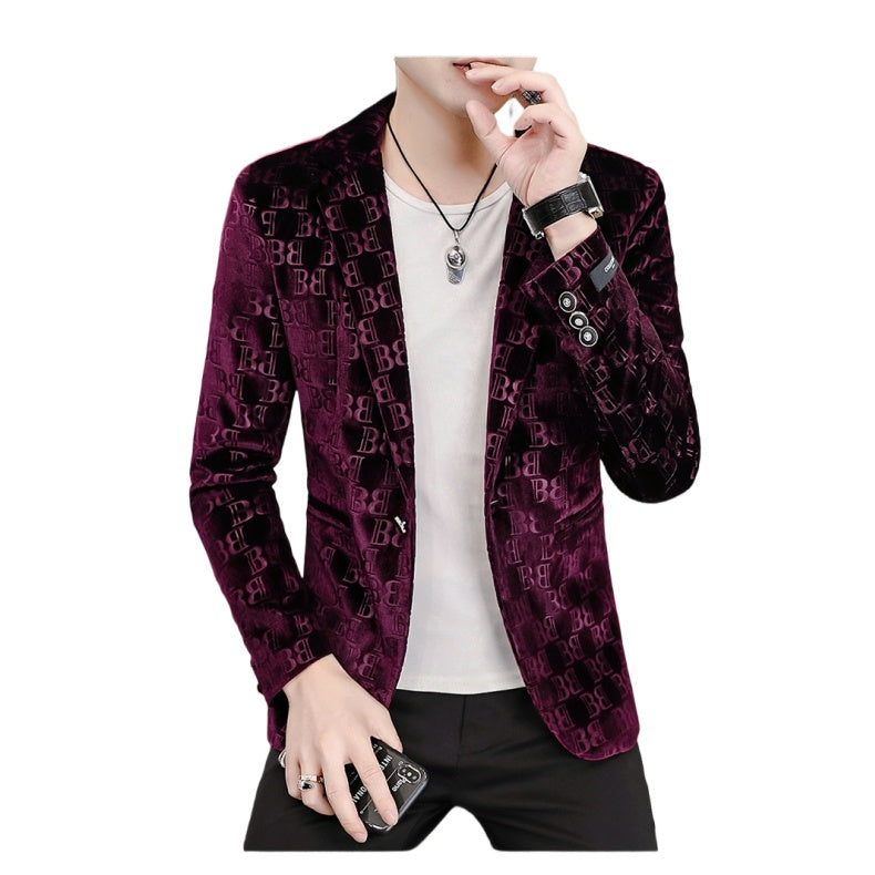 2025 Spring Autumn New Print Blazer Men's Casual Jacket Korean Style Trend Slim Velvet Suit - Halloweez Cosplay Costumes - Halloweez
