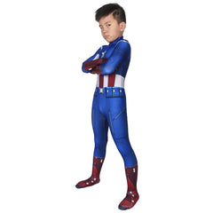 Halloweez Kids Captain America Cosplay Costume - Classic Blue Spandex Suit for Children