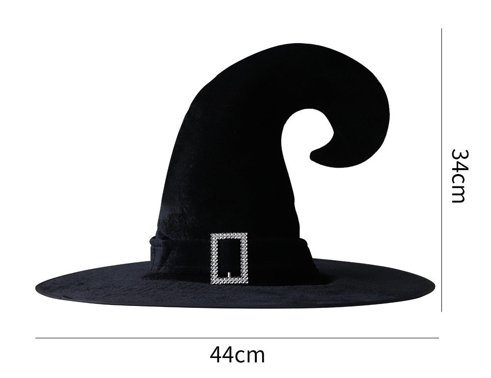 Halloween Crinkle Witch Hat for Kids Adults Party Dress Up Gold Velvet Curved Horn Hat Elf Witch Hat Wizard Hat - Halloweez