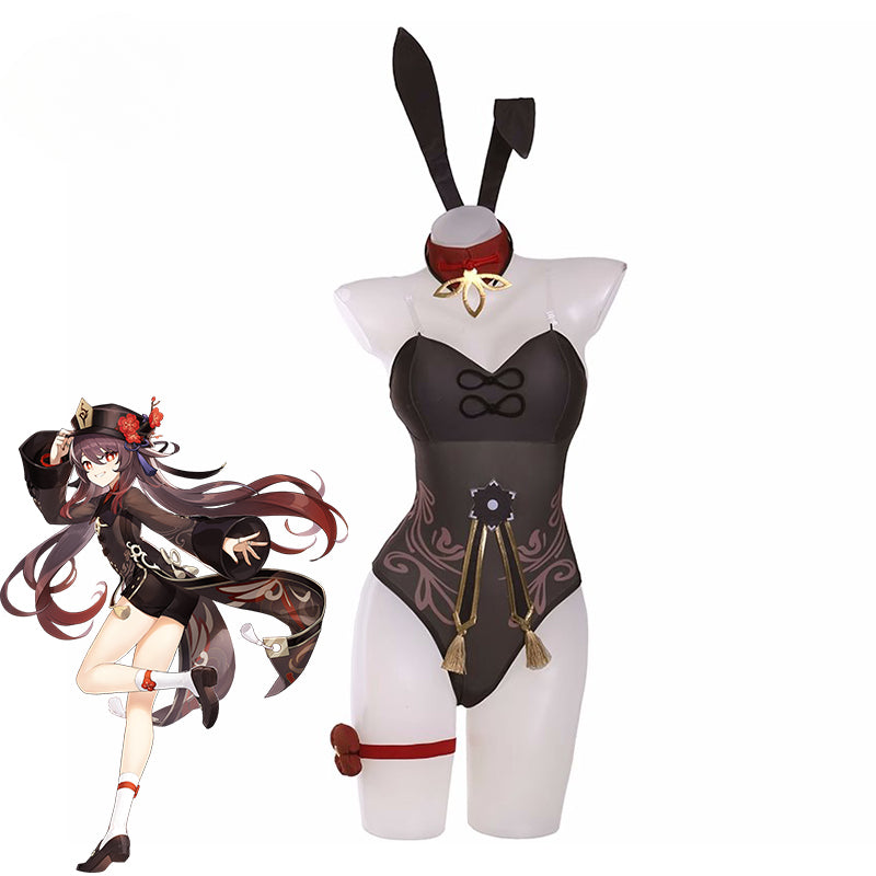 Halloweez Hutao Bunny Girl Costume Genshin Impact Sexy Women Jumpsuit Full Cosplay Set - Halloweez