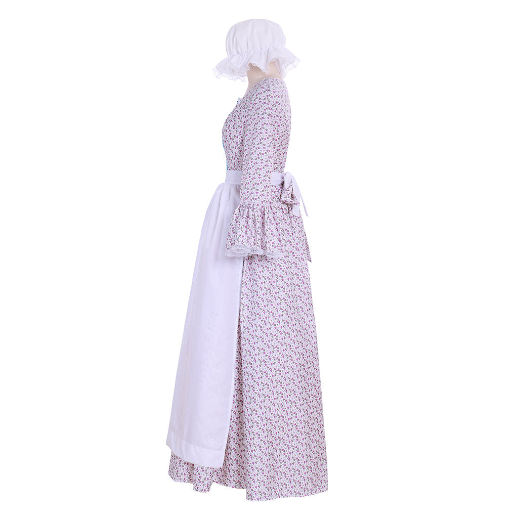 Elegant Victorian Pilgrim Wench Floral Prairie Dress – Women’s Colonial Dress by Halloweez