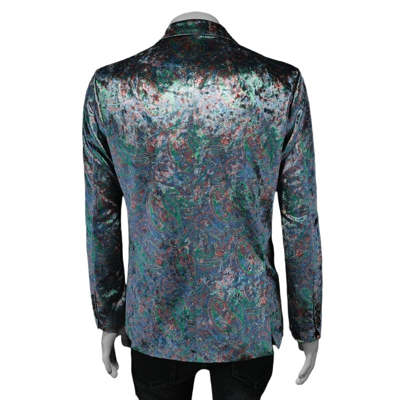 European Style Velvet Casual Blazer Men's Slim Fit Jacket 2024 Spring Autumn Single Breasted Patterned Suit Jacket Cosplay Costume - Halloweez