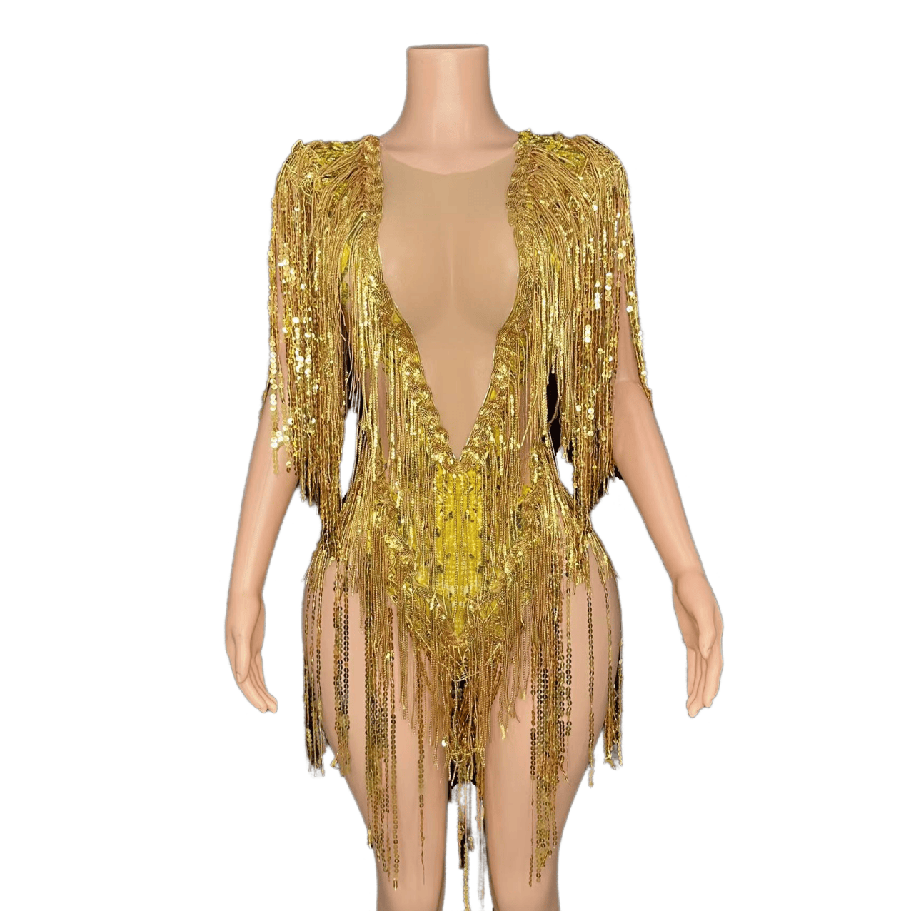 Silver Fringe Sequin Dress - High-End Performance Costume for Female Singers, Models, and Dance Troupes with Full Diamond Embellishments - Halloweez