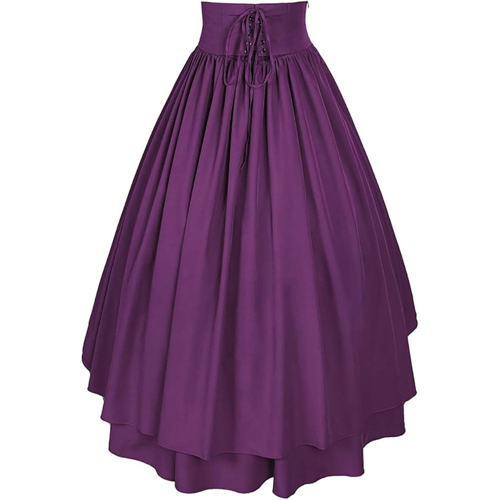 Medieval Renaissance Victorian Gothic Asymmetrical Pleated Tie Halloween Retro Midi Skirt - Halloweez