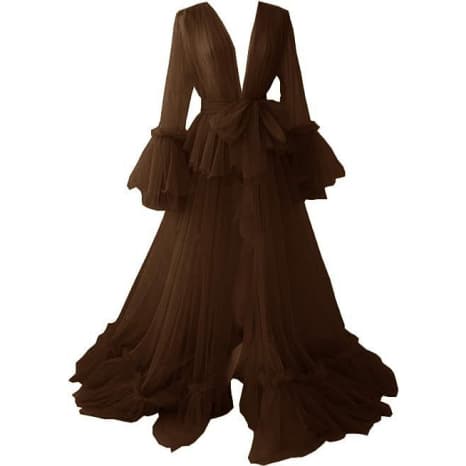 Elegant Women's Long Wedding Robe Sheer Maternity Bathrobe Dreamy Photo Shoot Bridal Party Morning Gown - Halloweez