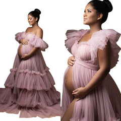 Women's Long Chiffon Bridal Robe Lingerie Maternity Bathrobe for Wedding Party Photo Shoot Cosplay Costume - Halloweez