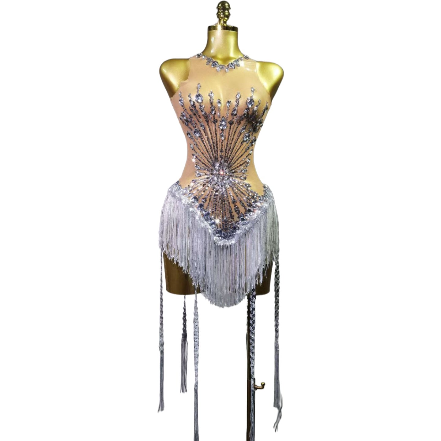 Sexy Diamond Sequin Fringe Bodysuit for Women - Club Performance Dance Costume Nightclub Dancer Outfit Stage Show - Halloweez