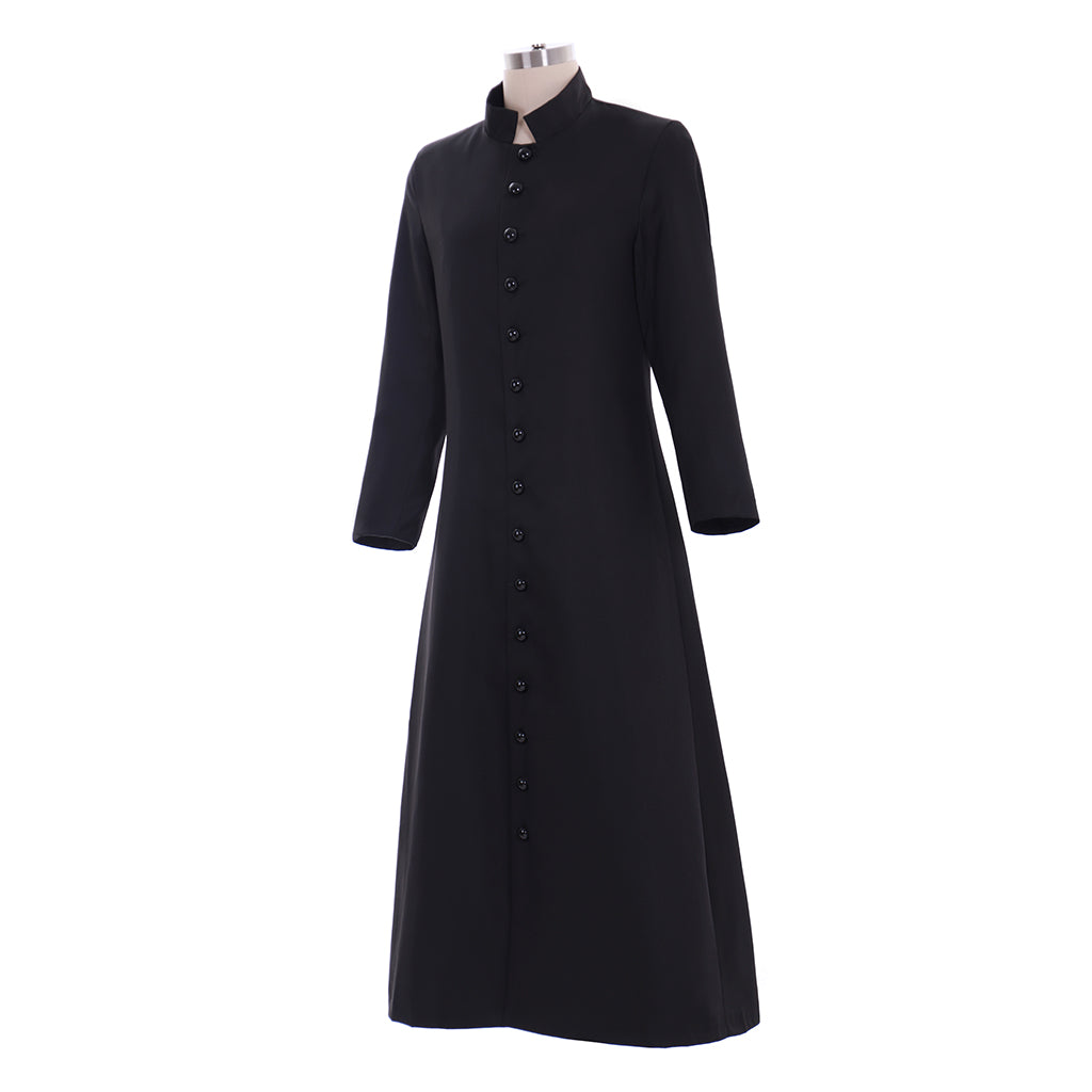 Men's Black Halloweez Clergy Robes - Premium Cassock Church Priest Costume with Standing Collar for Liturgical and Cosplay - Halloweez