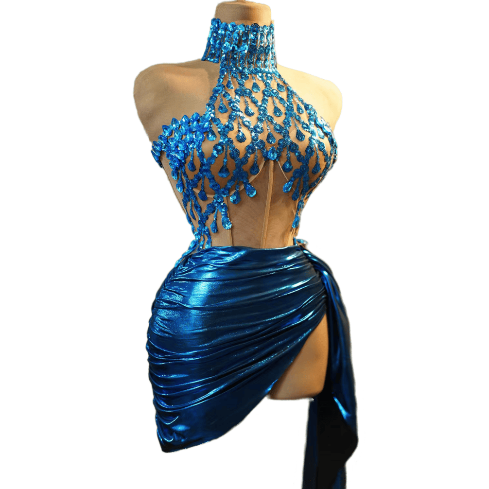 Sexy Strapless Crystal Chain Waist Short Dress - Elegant Party Costume for Nightclub, Bar, Cosplay Events 2025 - Halloweez