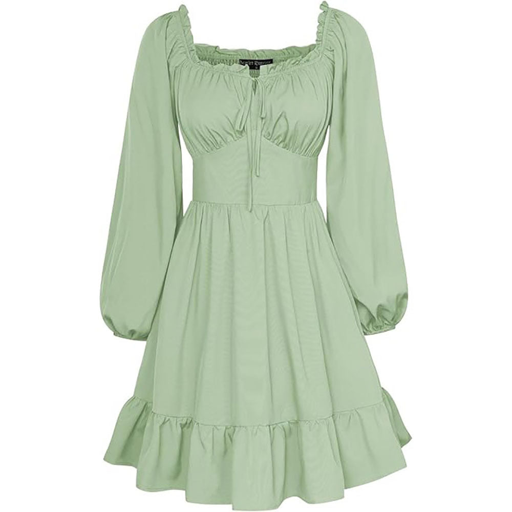 Renaissance Victorian Corset Long Sleeve Ruffle Off-Shoulder Dress - Ready Stock - Halloweez