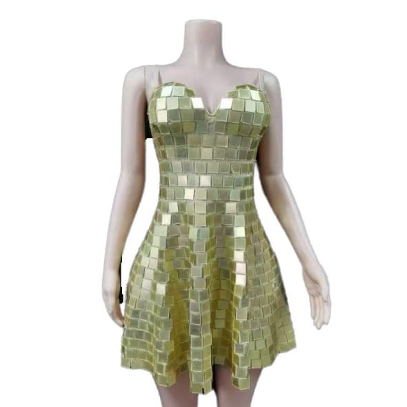 Golden Lens V-Neck Bodycon Dress Silver Cosplay Costume for Nightclub Stage Performance Party - Halloweez