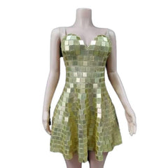 Golden Lens V-Neck Bodycon Dress Silver Cosplay Costume for Nightclub Stage Performance Party - Halloweez