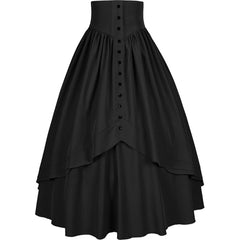 Medieval Renaissance Victorian Gothic Asymmetrical Pleated Tie Halloween Retro Midi Skirt - Halloweez