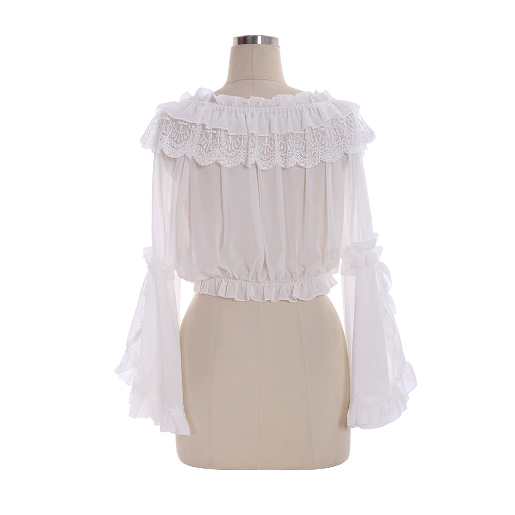 Halloweez Strapless Lolita Blouse with Chiffon Trumpet Sleeves for Women and Girls