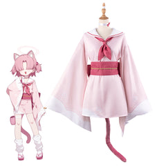 Blue Archive Hyakki Yako Student Anime Cosplay Pink Kimono Female Costume Set - Halloweez