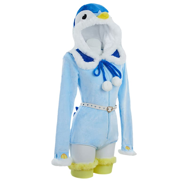 Official Piplup Pokemon Kigurumi Cosplay Costume, Blue Hooded Pajamas - Halloweez