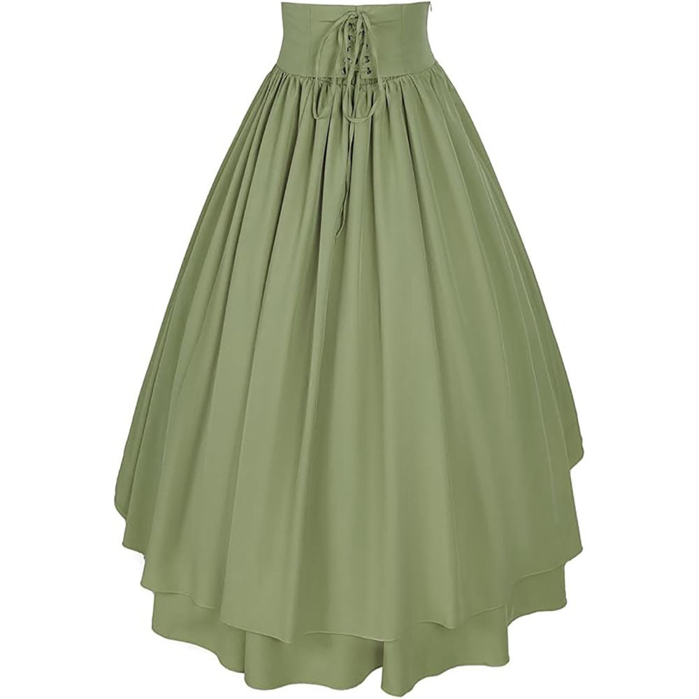 Medieval Renaissance Victorian Gothic Asymmetrical Pleated Tie Halloween Retro Midi Skirt - Halloweez
