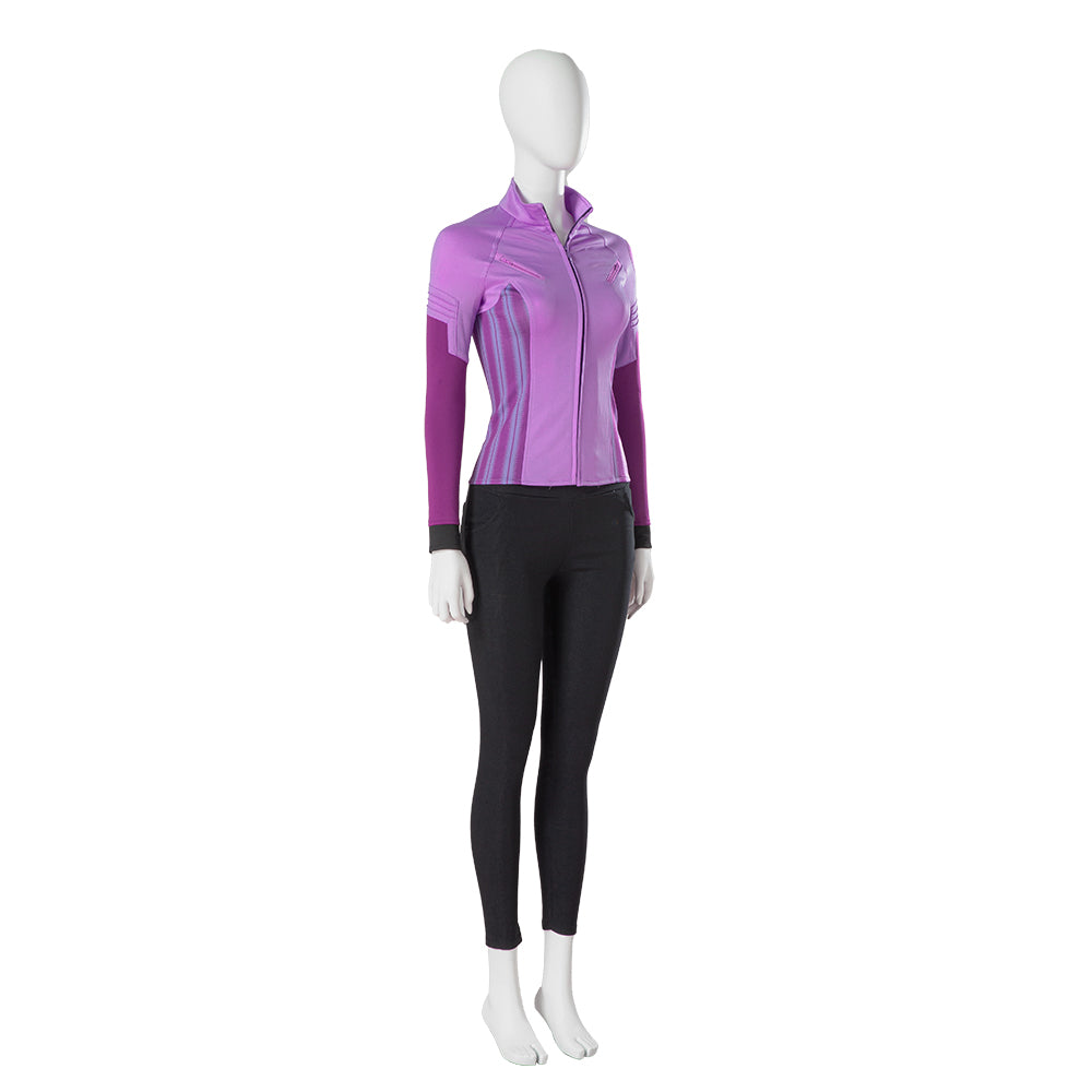 Costume de cosplay Hawkeye de Kate Bishop pour femme, ensemble complet de héros avec manteau de combat et accessoires