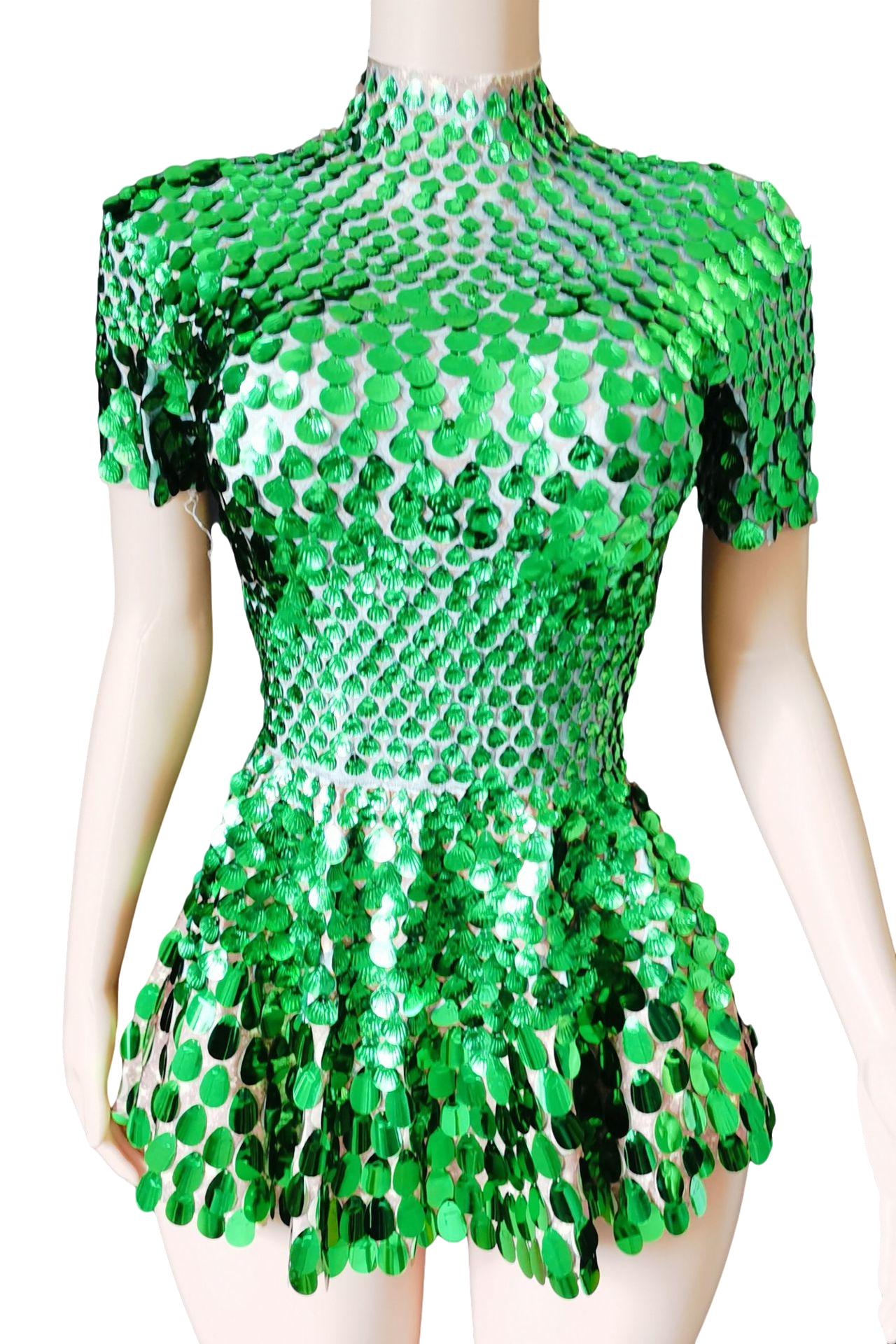 Novance Green Sequin Halter Neck Backless Mini Dress - Sexy Party Evening Dress for Women - Halloweez