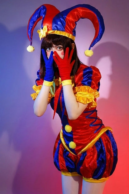 The Amazing Digital Circus Pomni Cosplay Jumpsuit, Halloween Clown Girl Full Costume Set, Anime Character Cosplay Outfit for Party - Halloweez