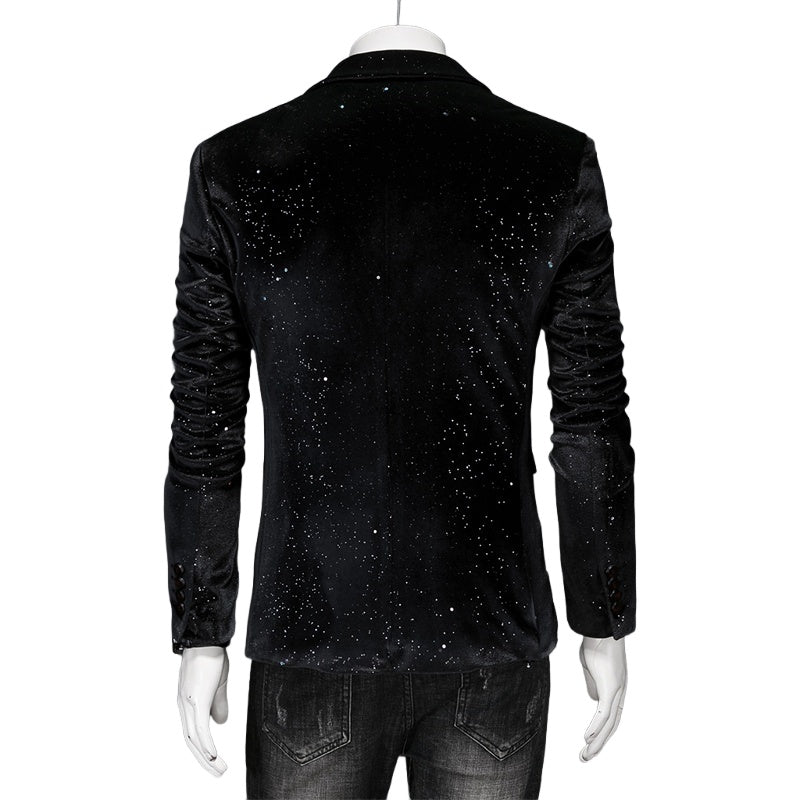Men's Velvet Sparkle Blazer Shiny Tuxedo Jacket Korean Slim Fit Fashion Formal Suit Casual Blazer for Men - Halloweez