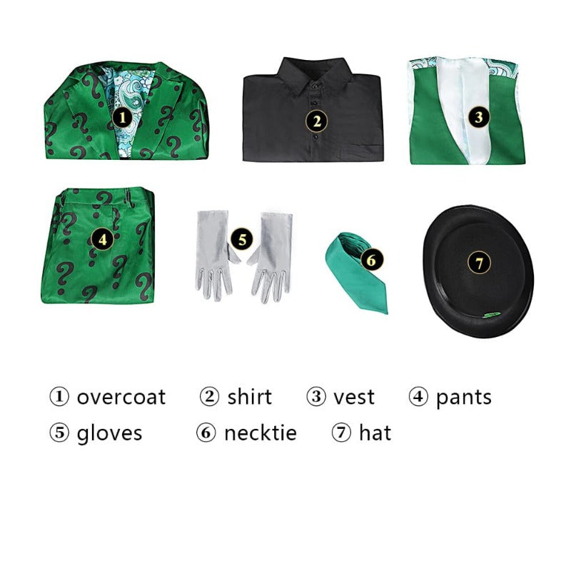 Halloweez Riddler Edward Nygma Green Costume for Men - Super Villain Fancy Dress