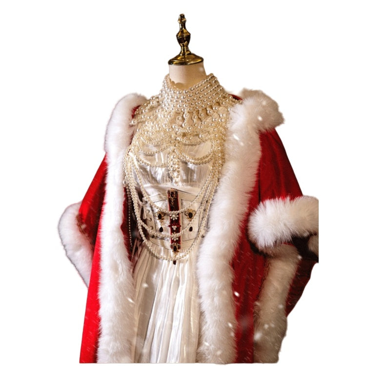 Catherine the Great Coronation Red Velvet Cape - Medieval Russian Empire Cosplay Costume - Halloweez