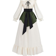 Renaissance Victorian Off-Shoulder Tie Dress Two-Piece Gown - Elegant Cosplay Costume - Halloweez