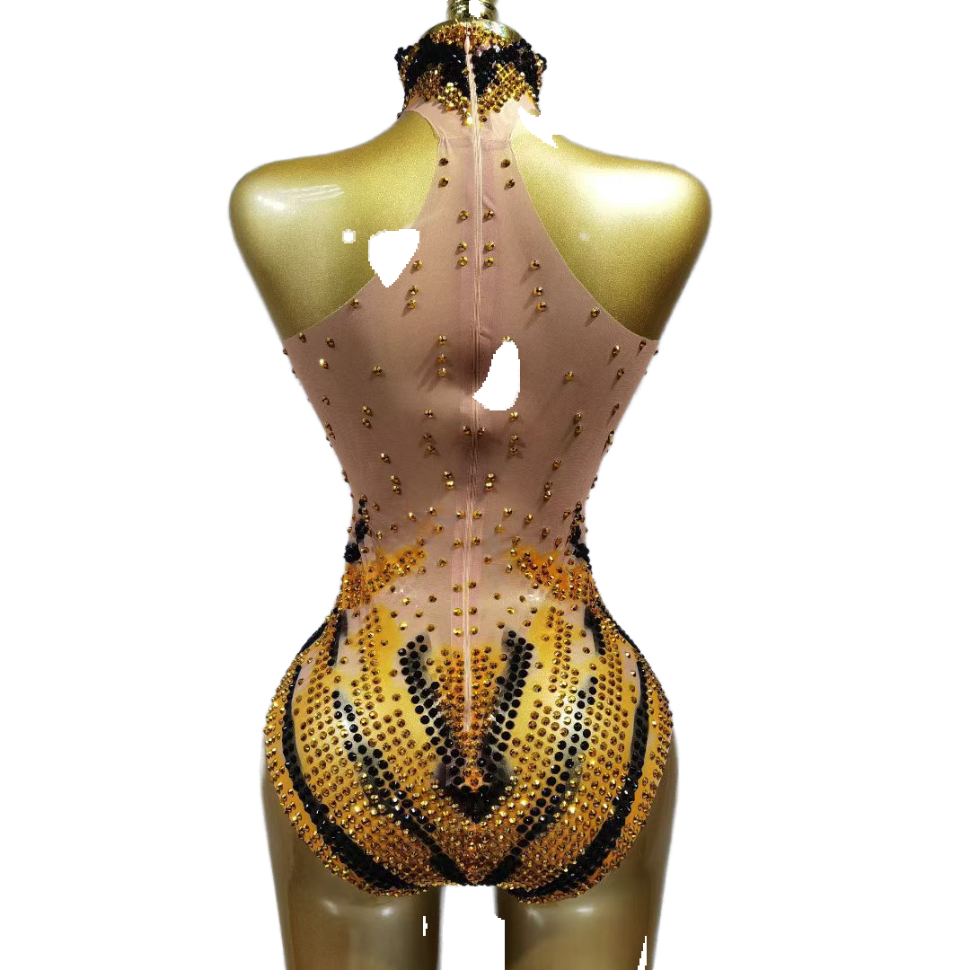New Gold Sequin Sexy Bodysuit Futuristic Warrior Costume for Girl Group Performance, Party Show, Cosplay - Halloweez